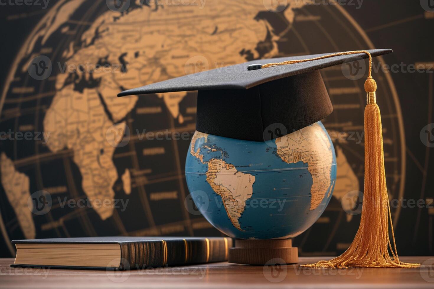 AI generated Graduation cap and Earth globe for business study Global education photo