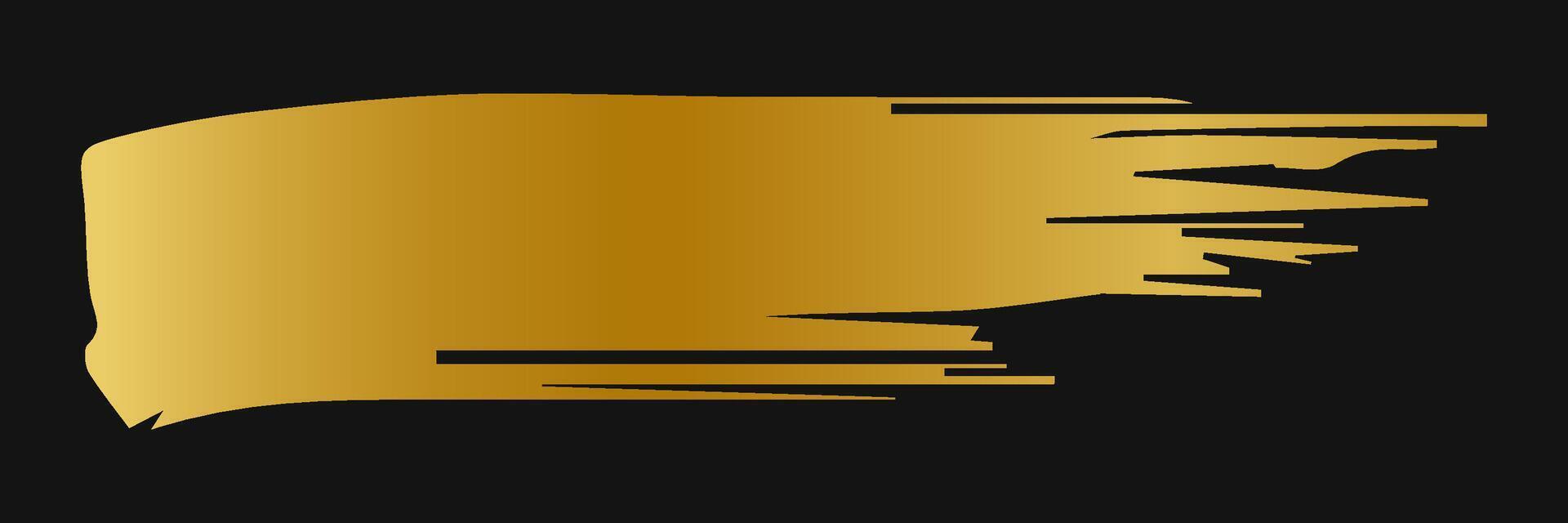 Golden paint brush stroke. Set of gold paint smear with glittering texture. Realistic gold brush stroke with metallic effect. Vector