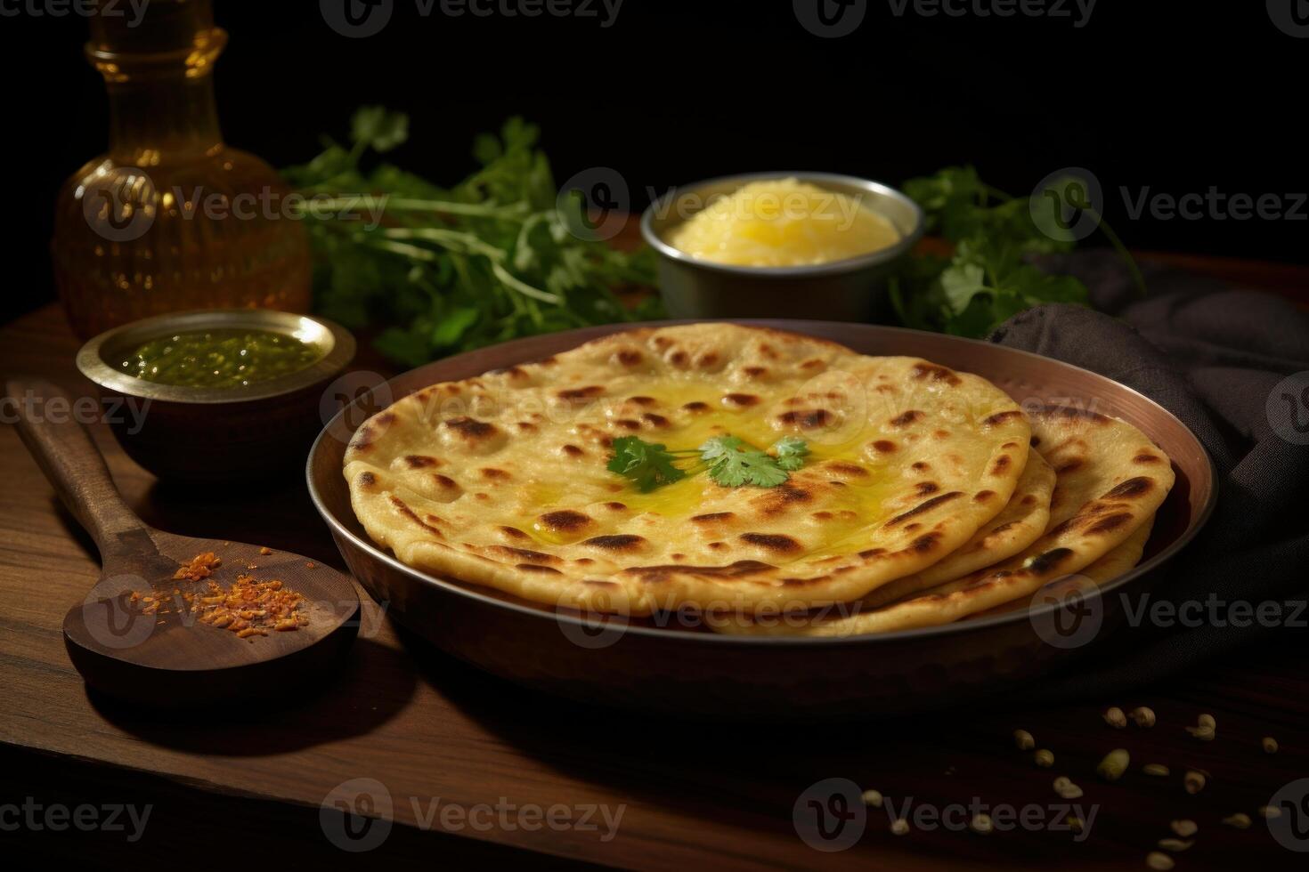 ai generado mantecoso parantha ghee fresco. generar ai foto