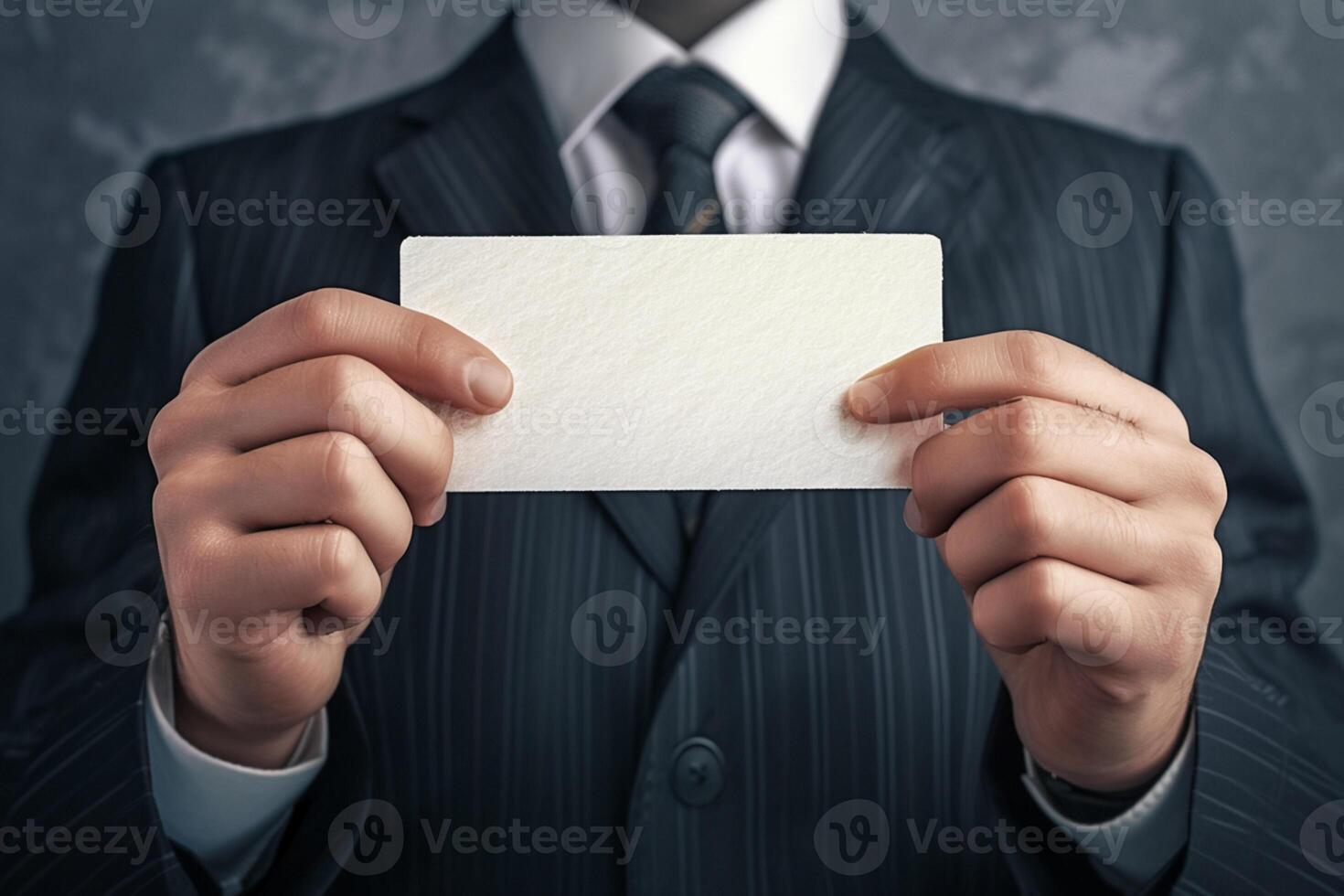 AI generated Professional introduction Businessman with a white blank card on textured background photo