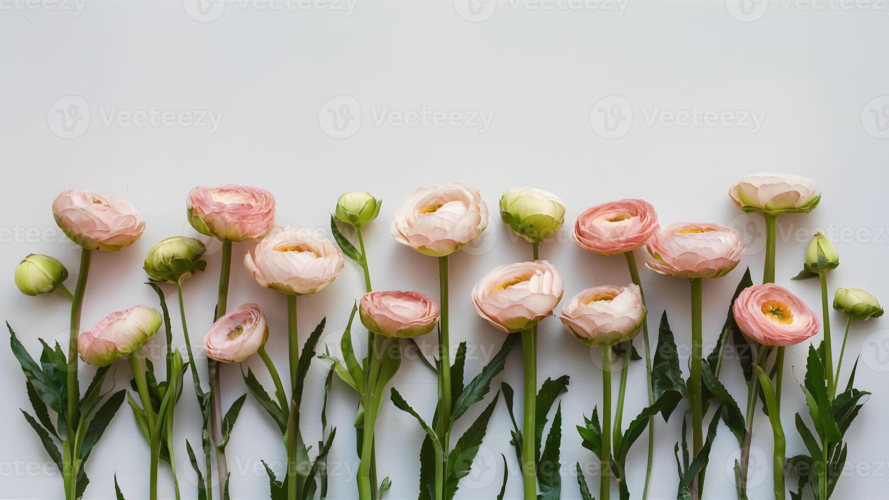 AI generated Spring ranunculus flowers arranged on white background for mockup photo