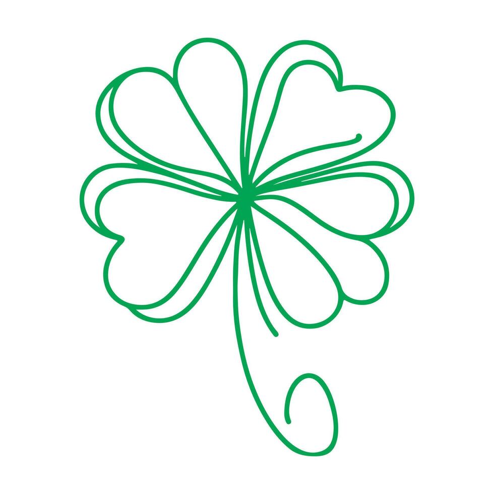 AI generated one continues green line hand drawing shamrock four leaf clover outline doodle vector illustration on white background