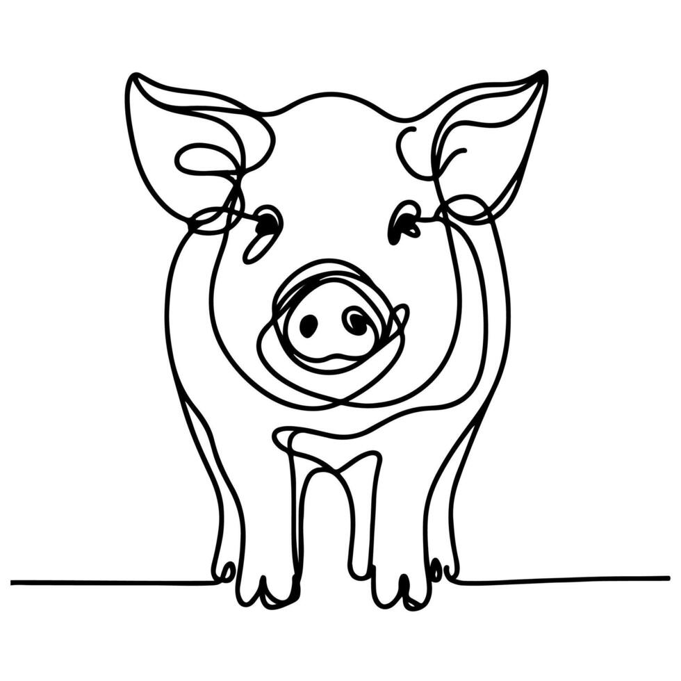 AI generated hand draw black sketch Big fat pig vector illustration isolated on white background