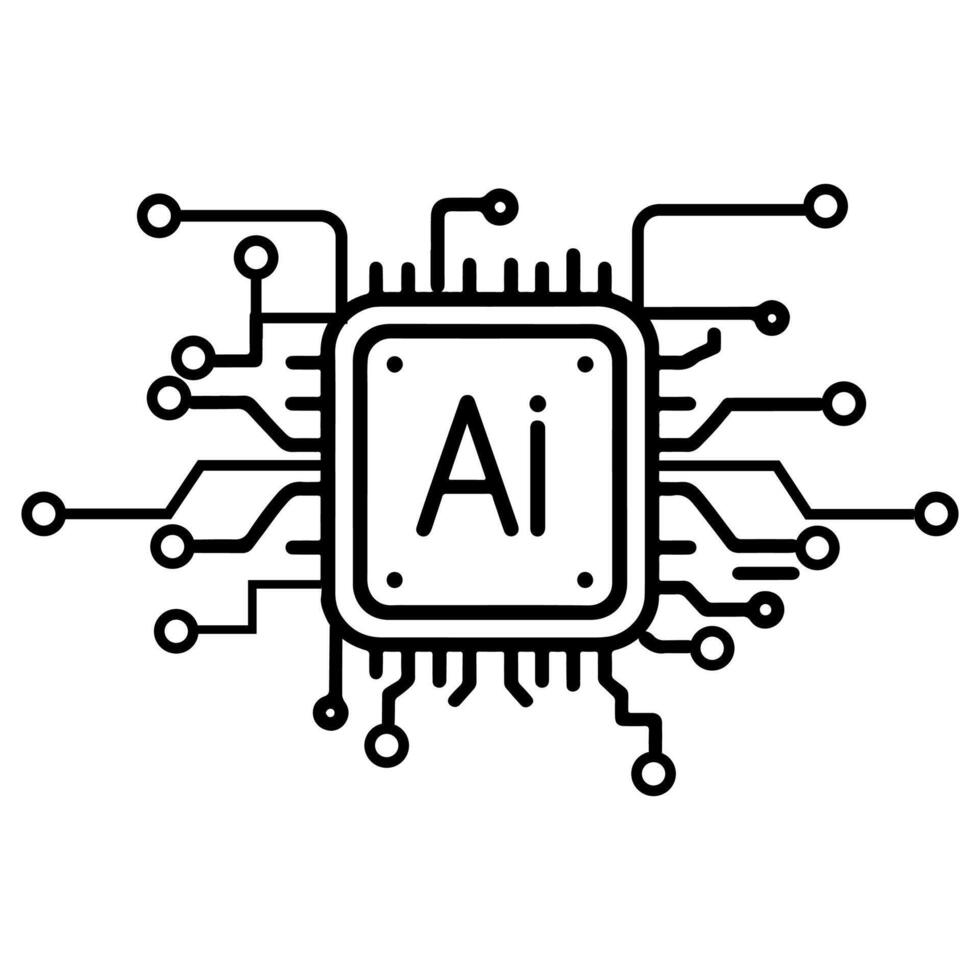 AI generated AI processor chip black line icon technology and artificial intelligence outline concept vector illustration on white background