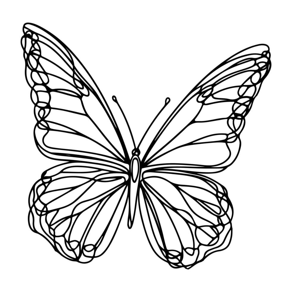 AI generated Butterfly contours doodle silhouettes element vector illustration on white background one continuous black line hand drawing of monarch butterfly flying