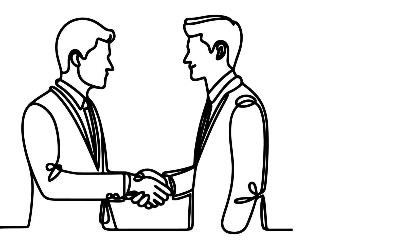 AI generated one continuous black line drawing closeup businessmen handshake outline doodle vector illustration on white background