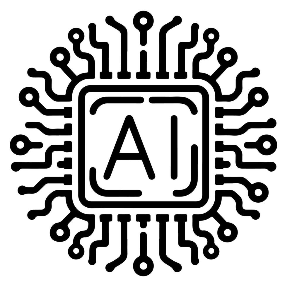 AI generated AI processor chip black line icon technology and artificial intelligence outline concept vector illustration on white background