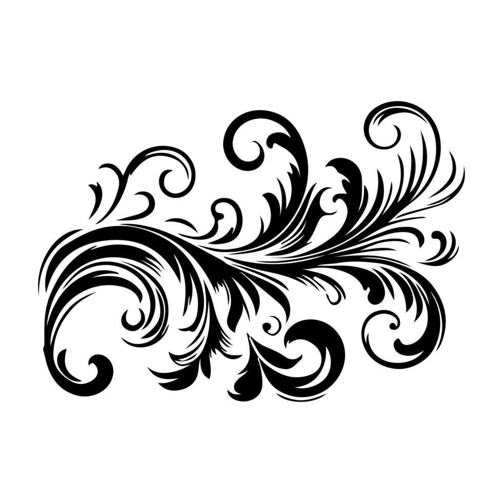 AI generated elegant swirls damask with floral flower hand draw orange black line style element illustration on white background vector