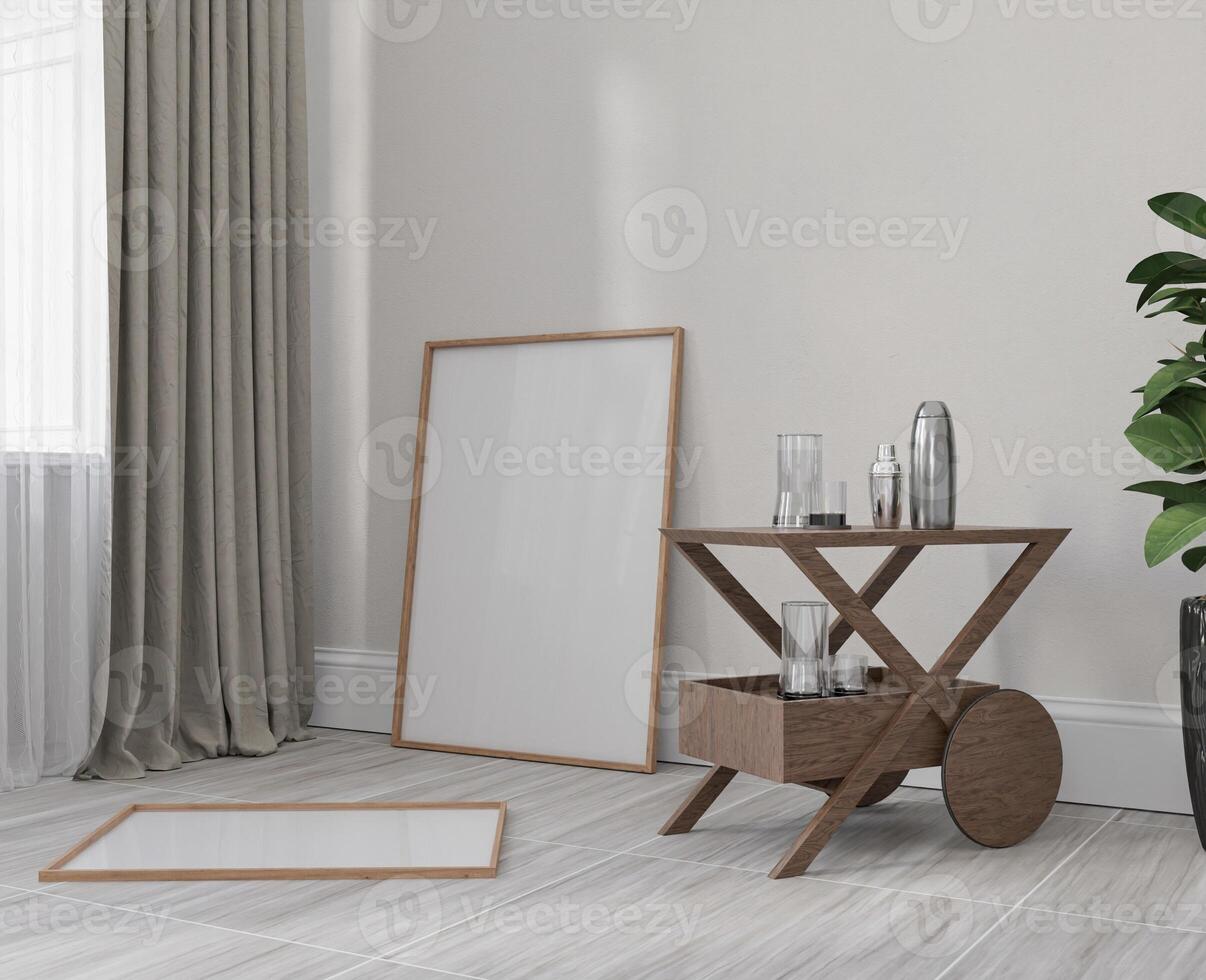 Mockup frame, poster empty close up in home design, modern  element mockup interior, 3d rendering. photo