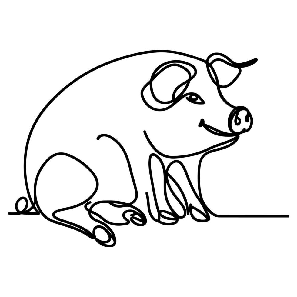 AI generated hand draw black sketch Big fat pig vector illustration isolated on white background