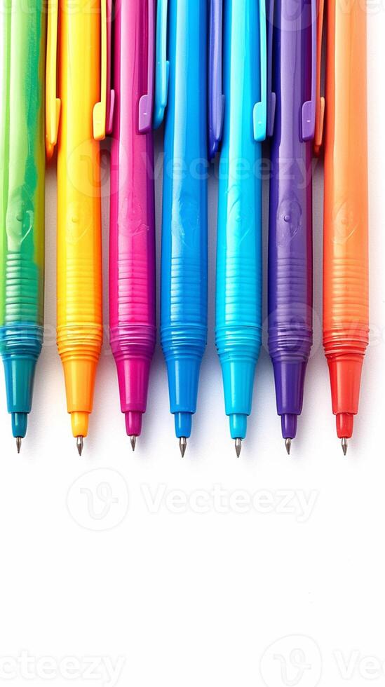 AI generated Magic of colors Bright pens against a clean white backdrop Vertical Mobile Wallpaper photo