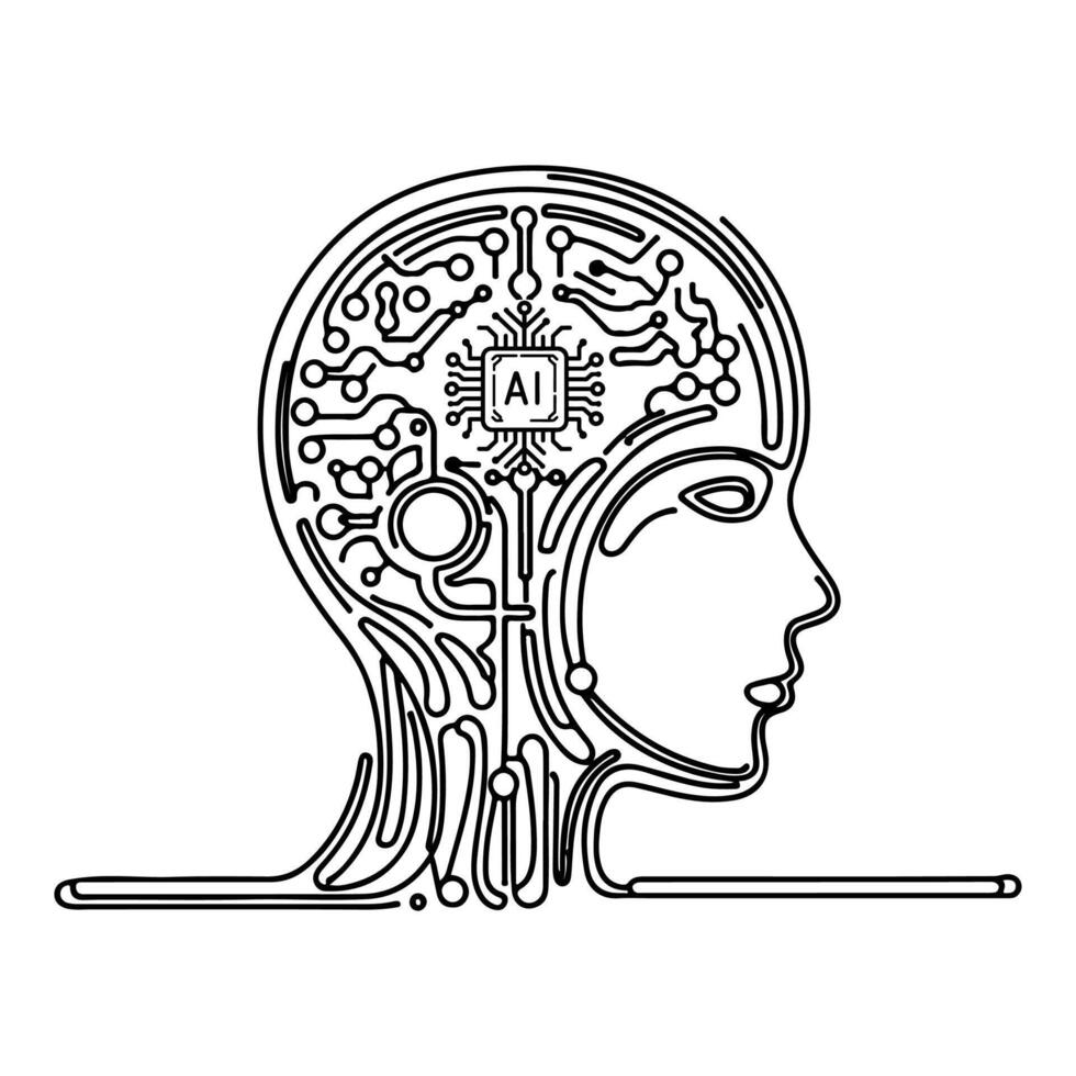 AI generated AI processor chip black line icon technology and artificial intelligence outline concept vector illustration on white background