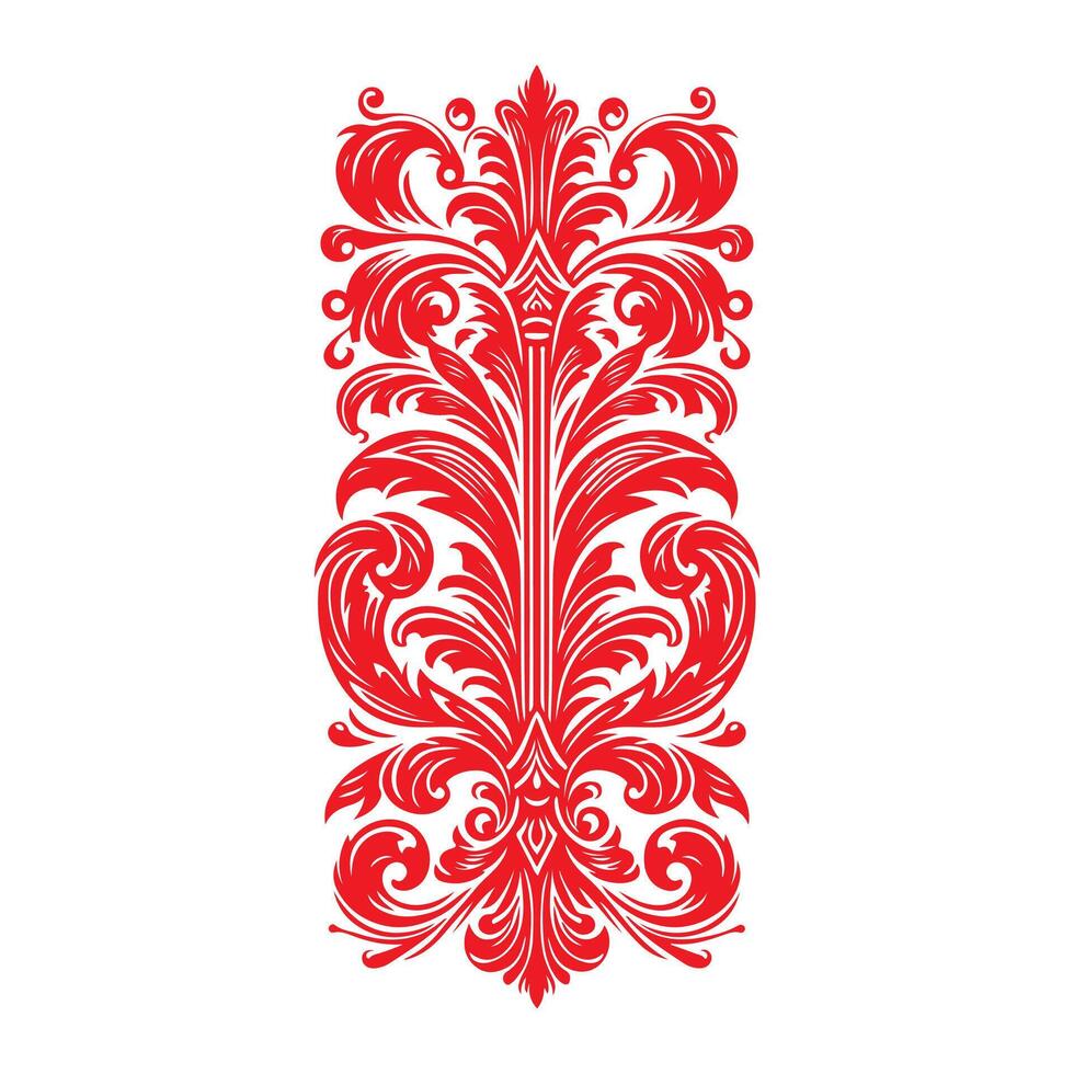 damask red color element oriental vector isolated ob white background