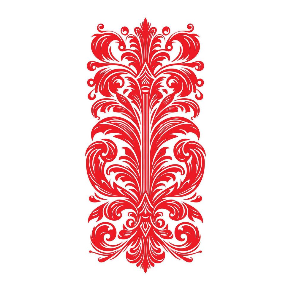 damask red color element oriental vector isolated ob white background