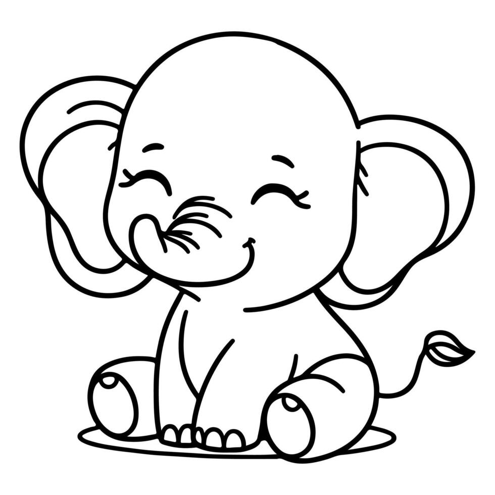 AI generated continuous single hand drawing black line art of elephant outline doodle cartoon sketch style vector illustration on white background