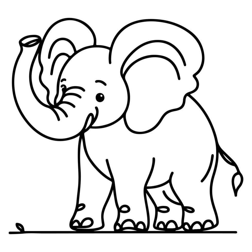 ai generado continuo soltero mano dibujo negro línea Arte de elefante contorno garabatear dibujos animados bosquejo estilo vector ilustración en blanco antecedentes