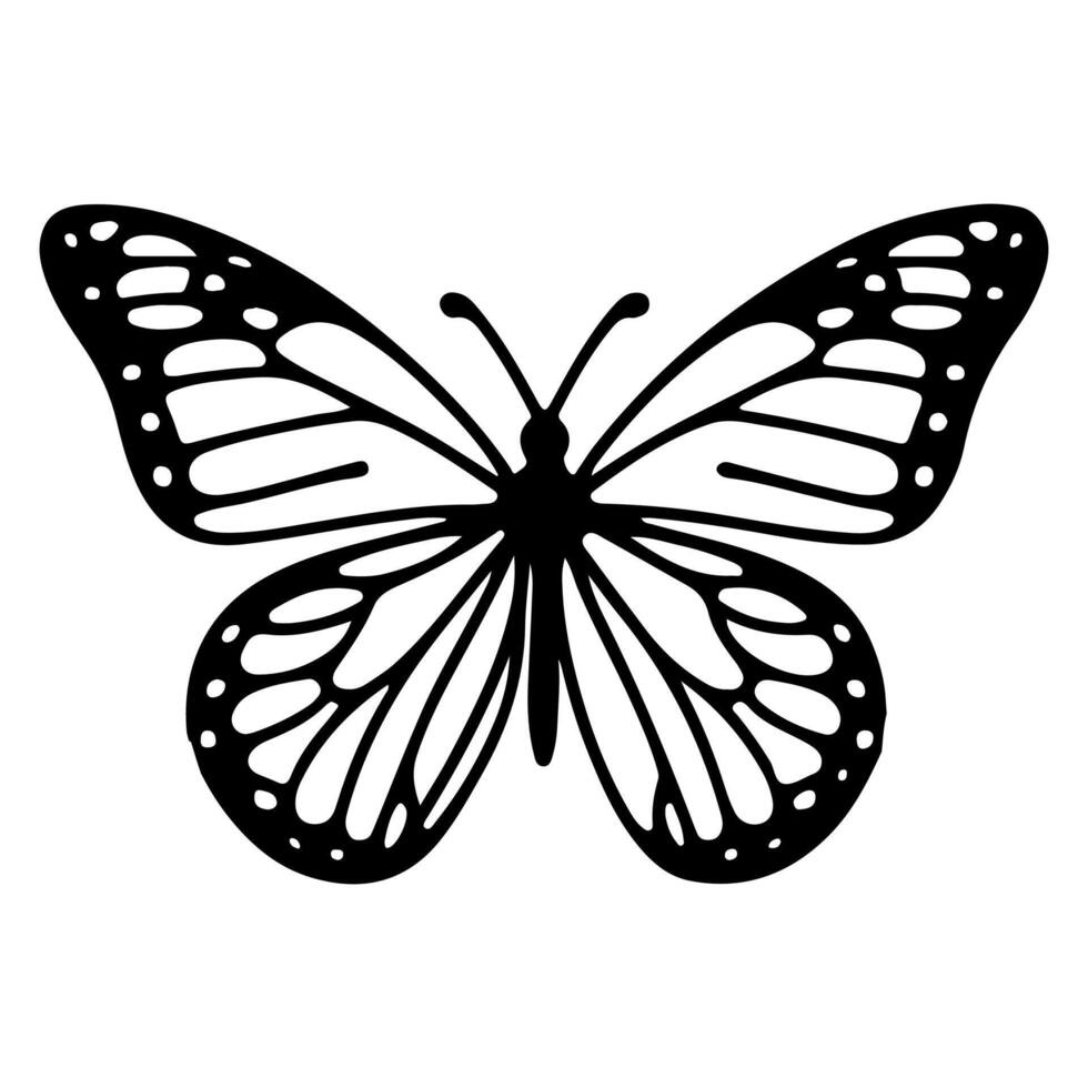 AI generated Butterfly contours doodle silhouettes element vector illustration on white background one continuous black line hand drawing of monarch butterfly flying
