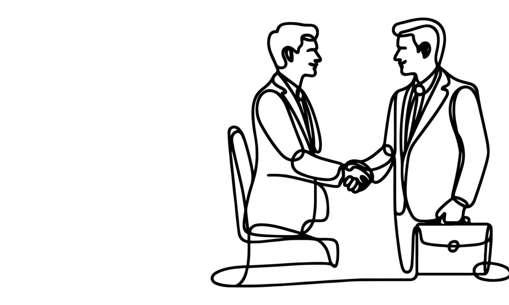 AI generated one continuous black line drawing closeup businessmen handshake outline doodle vector illustration on white background