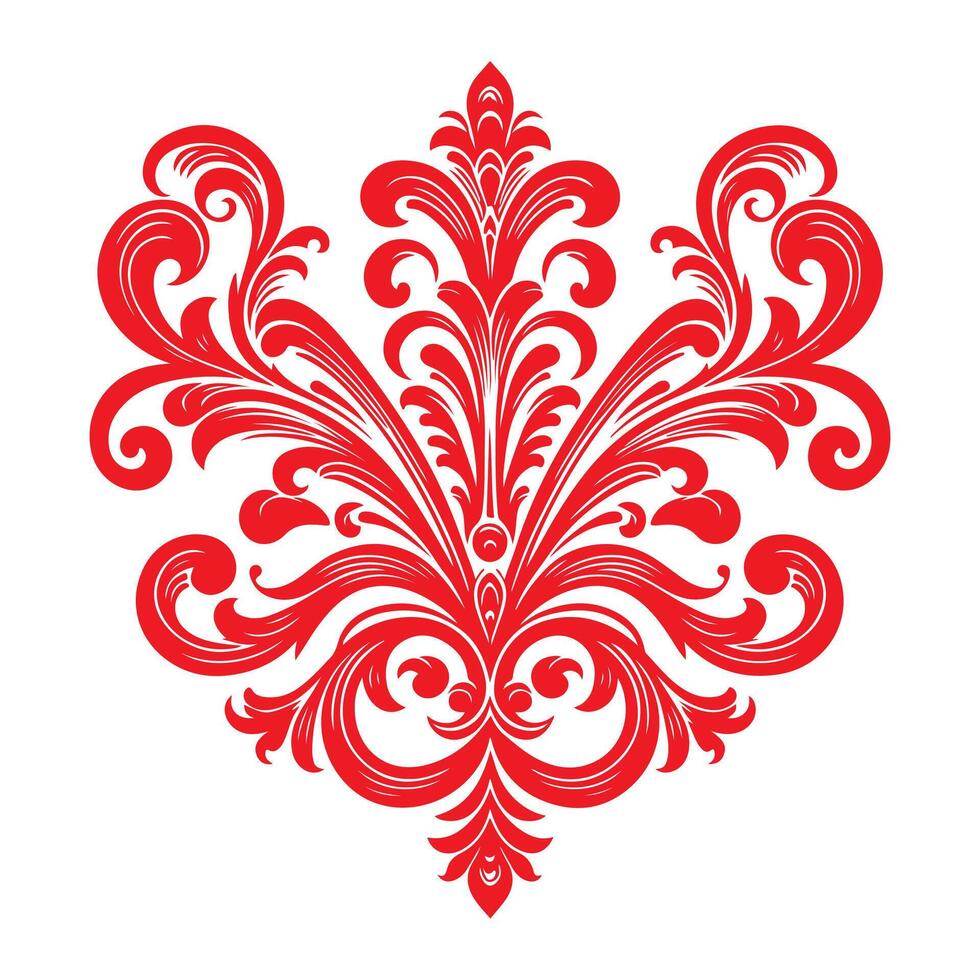 damask red color element oriental vector isolated ob white background