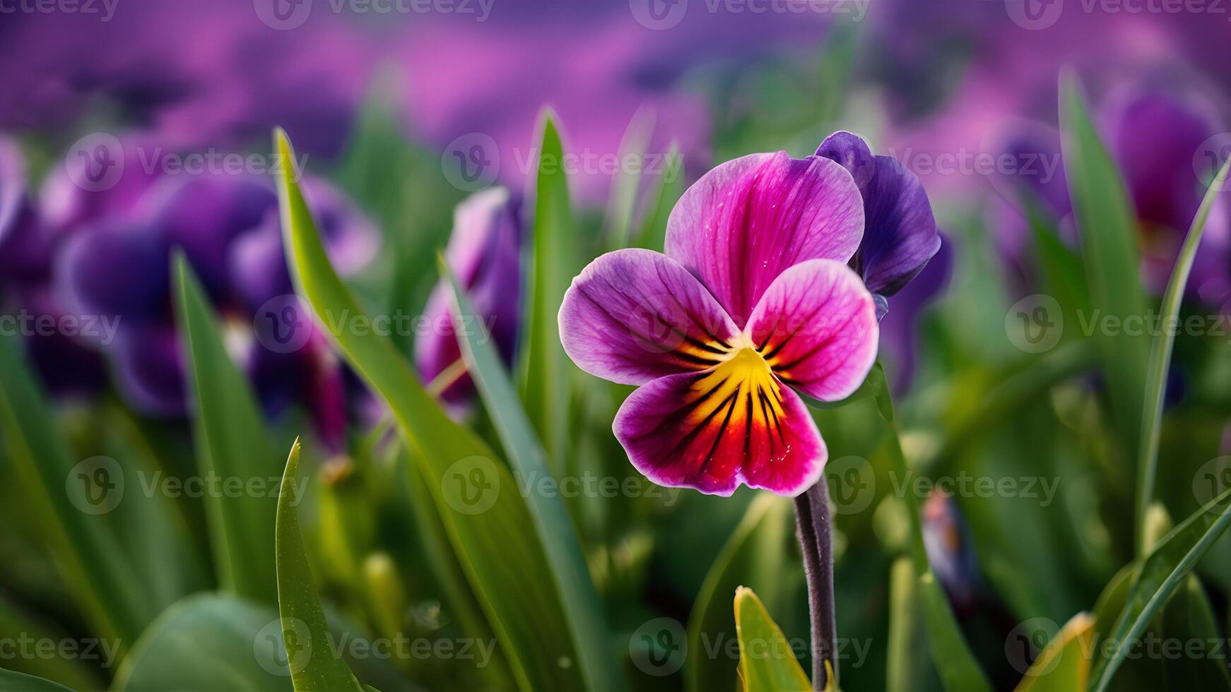 AI generated Beautiful purple violet flower, gorgeous nature in ultra violet photo