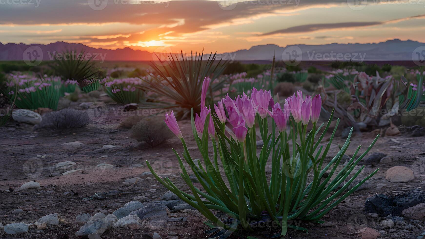 AI generated Flower blooms in the desert symbolize hope and resilience photo
