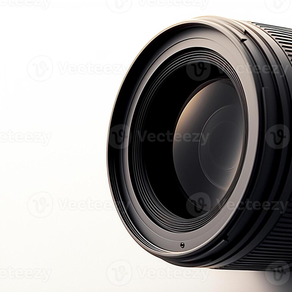 AI generated Minimalist focus Camera lens in intricate detail on white background For Social Media Post Size photo