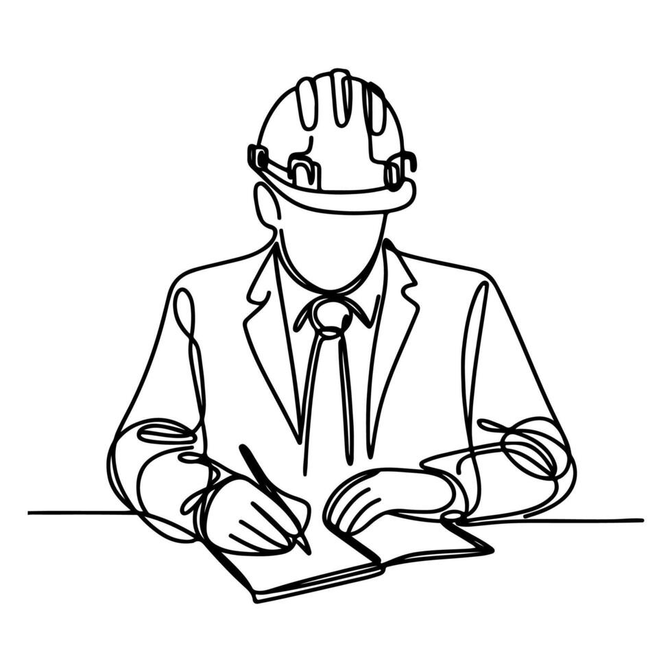 AI generated Happy Labor Day worker man wearing hard hat continuous one line draw design black outline drawing Labor Day icon concept sketch of the workers doodle style vector