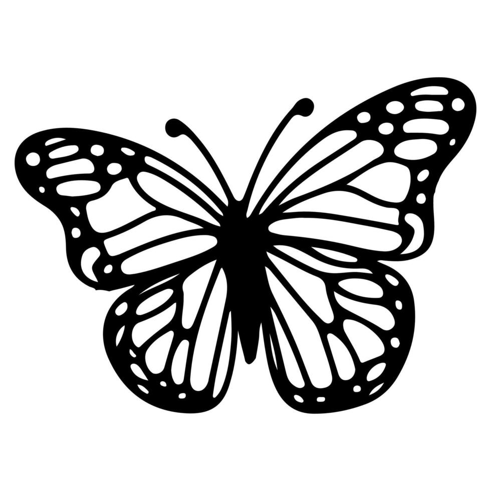 AI generated Butterfly contours doodle silhouettes element vector illustration on white background one continuous black line hand drawing of monarch butterfly flying
