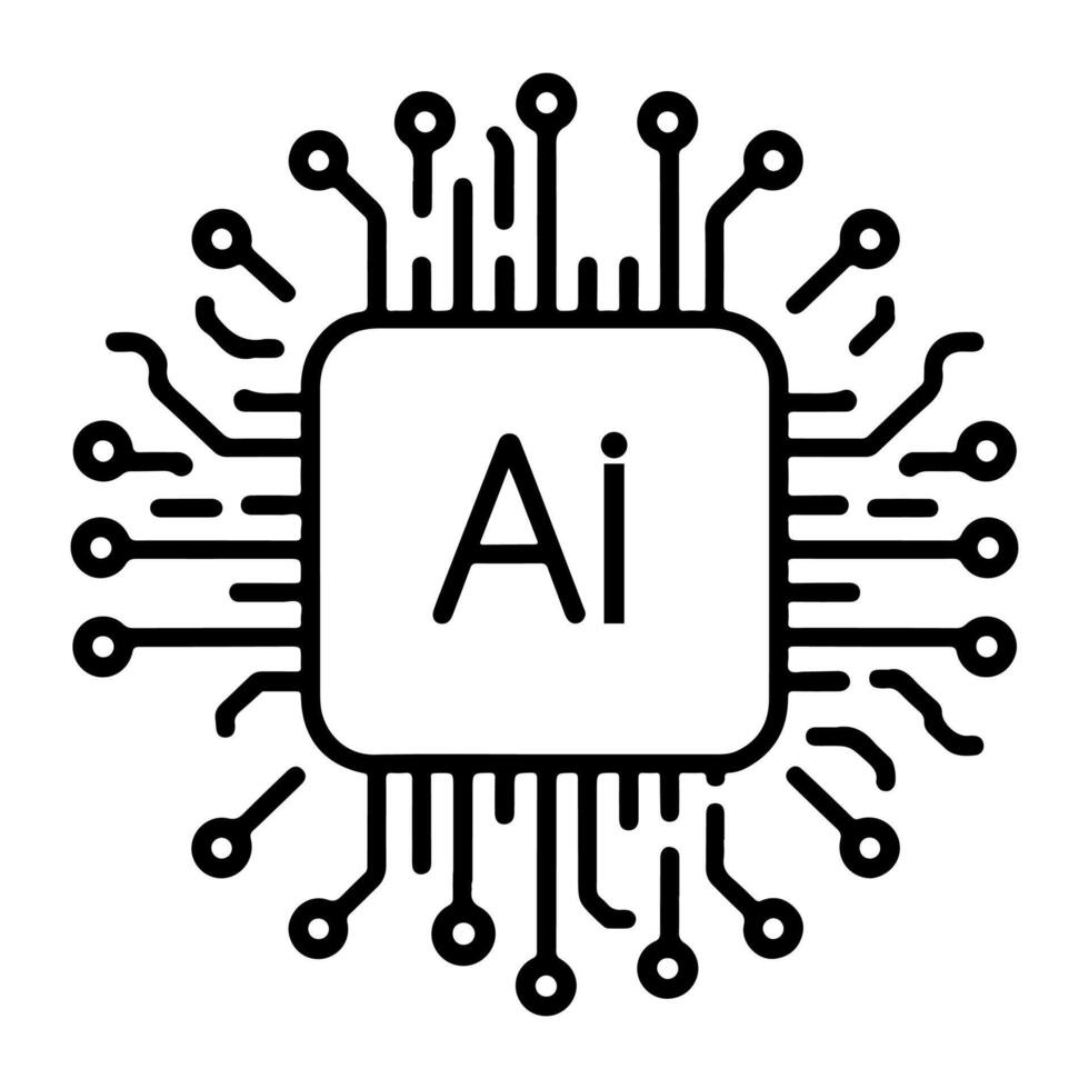 AI generated AI processor chip black line icon technology and artificial intelligence outline concept vector illustration on white background