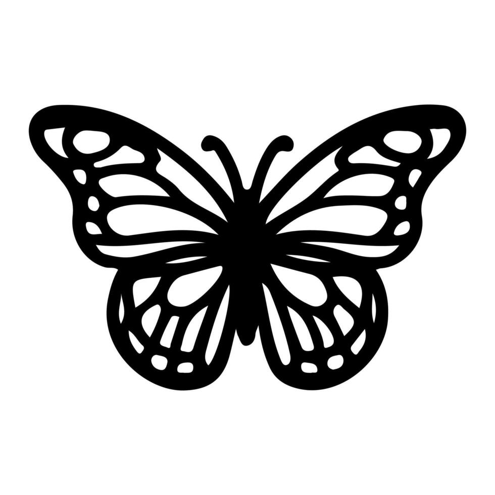 AI generated Butterfly contours doodle silhouettes element vector illustration on white background one continuous black line hand drawing of monarch butterfly flying