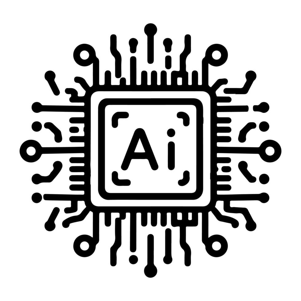 AI generated AI processor chip black line icon technology and artificial intelligence outline concept vector illustration on white background