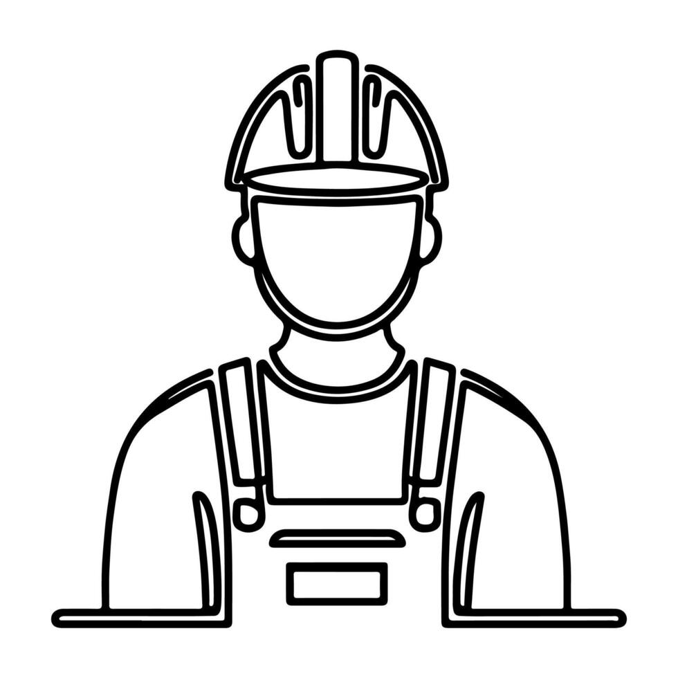 AI generated Happy Labor Day worker man wearing hard hat continuous one line draw design black outline drawing Labor Day icon concept sketch of the workers doodle style vector