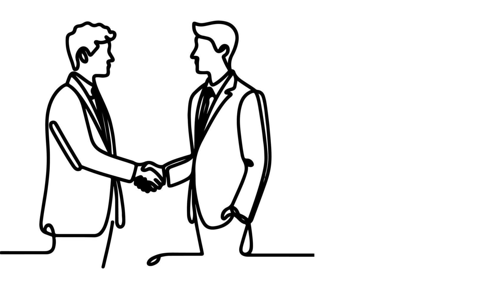 AI generated one continuous black line drawing closeup businessmen handshake outline doodle vector illustration on white background