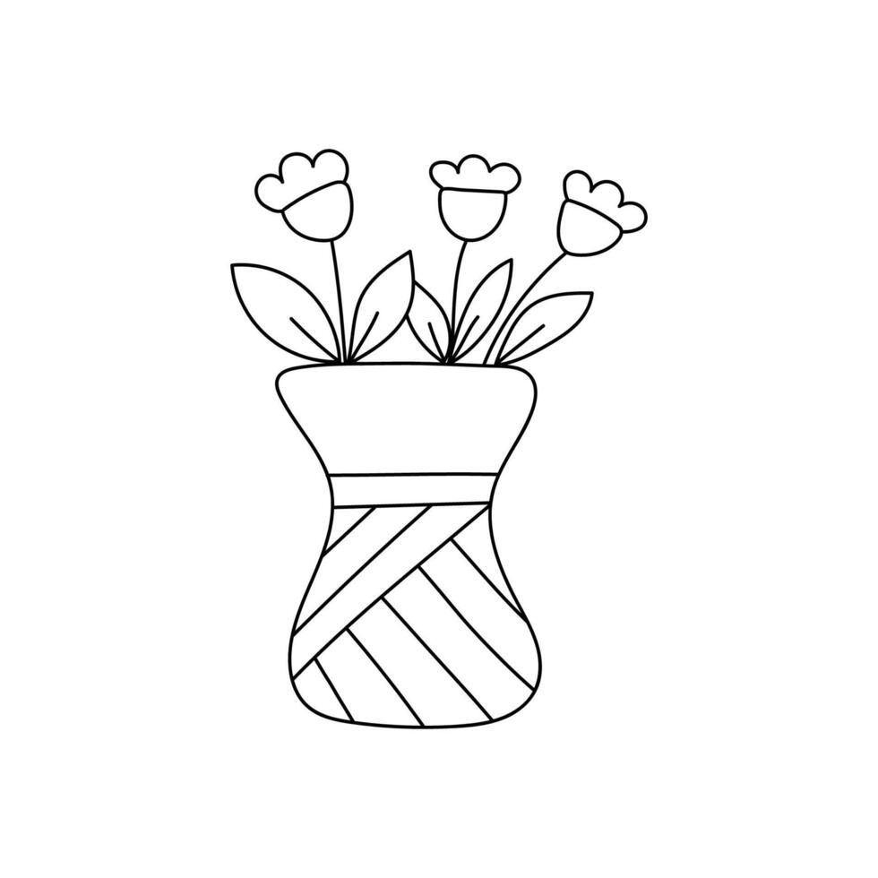 florero con flores en garabatear estilo vector