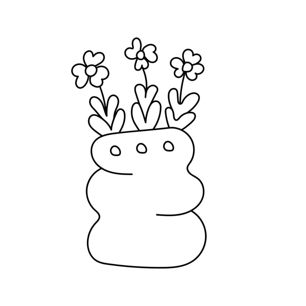 Vase with flowers in doodle style vector