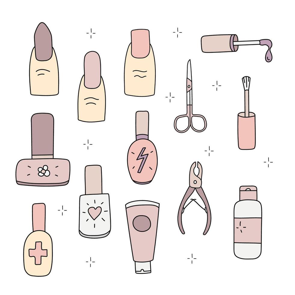 Manicure set. Vector illustration in doodle style