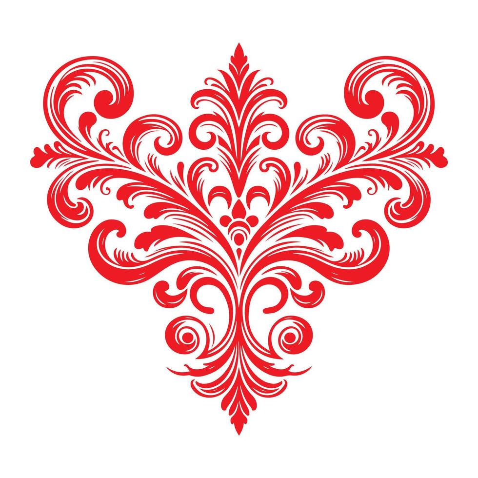 damask red color element oriental vector isolated ob white background