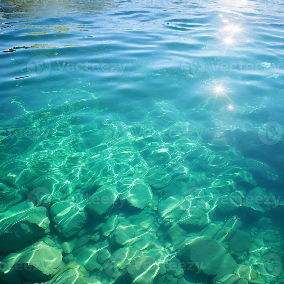 ai generado azul Oceano agua superficie, azul verde superficie de el Oceano en con amable ondas en el superficie y ligero refractando foto