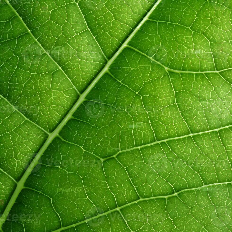 AI generated green leaf, macro, zoom, blur. Leaf vein texture abstract background with close up plant leaf cells ornament texture pattern. organic macro linear pattern of nature leaf foliage. photo