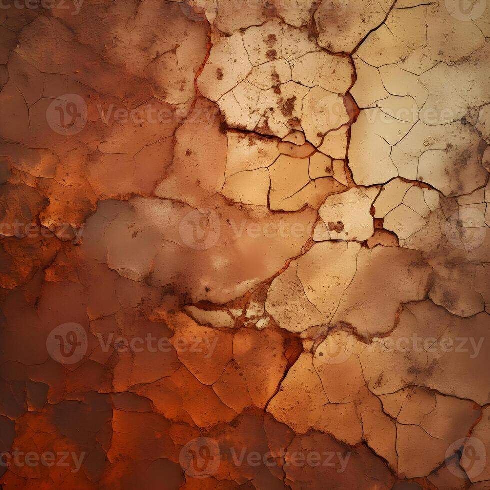 AI generated crack texture of rusted peeled metal. Rusty metal texture background. Old dirty wall background design. Colored texture background cracked paint. Heavy rusted peeled metal texture. photo