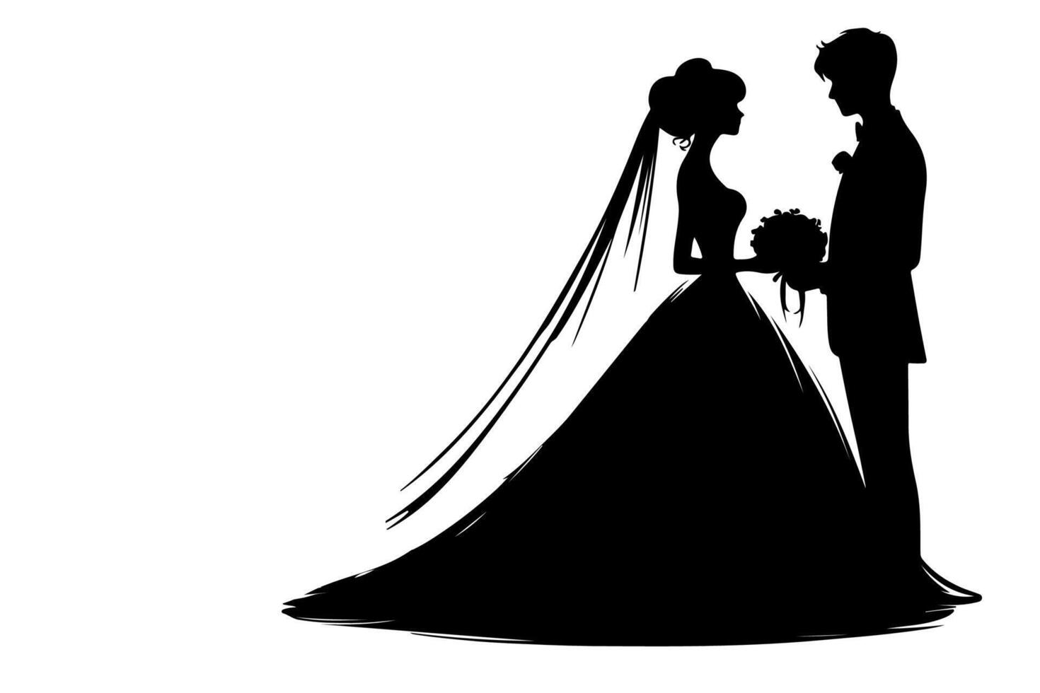 AI generated silhouette wedding couple bride and groom outlne vector illustration on white background