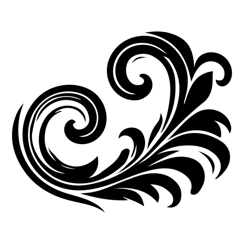 AI generated elegant swirls damask with floral flower hand draw orange black line style element illustration on white background vector