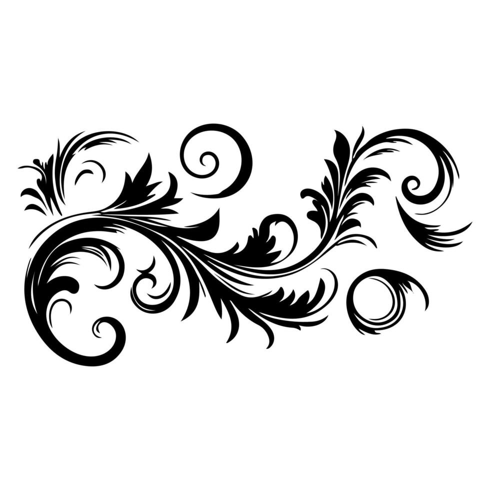 AI generated elegant swirls damask with floral flower hand draw orange black line style element illustration on white background vector