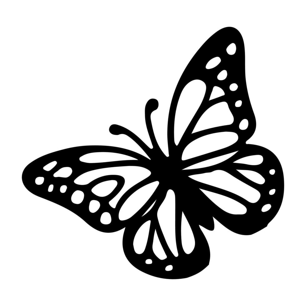 AI generated Butterfly contours doodle silhouettes element vector illustration on white background one continuous black line hand drawing of monarch butterfly flying