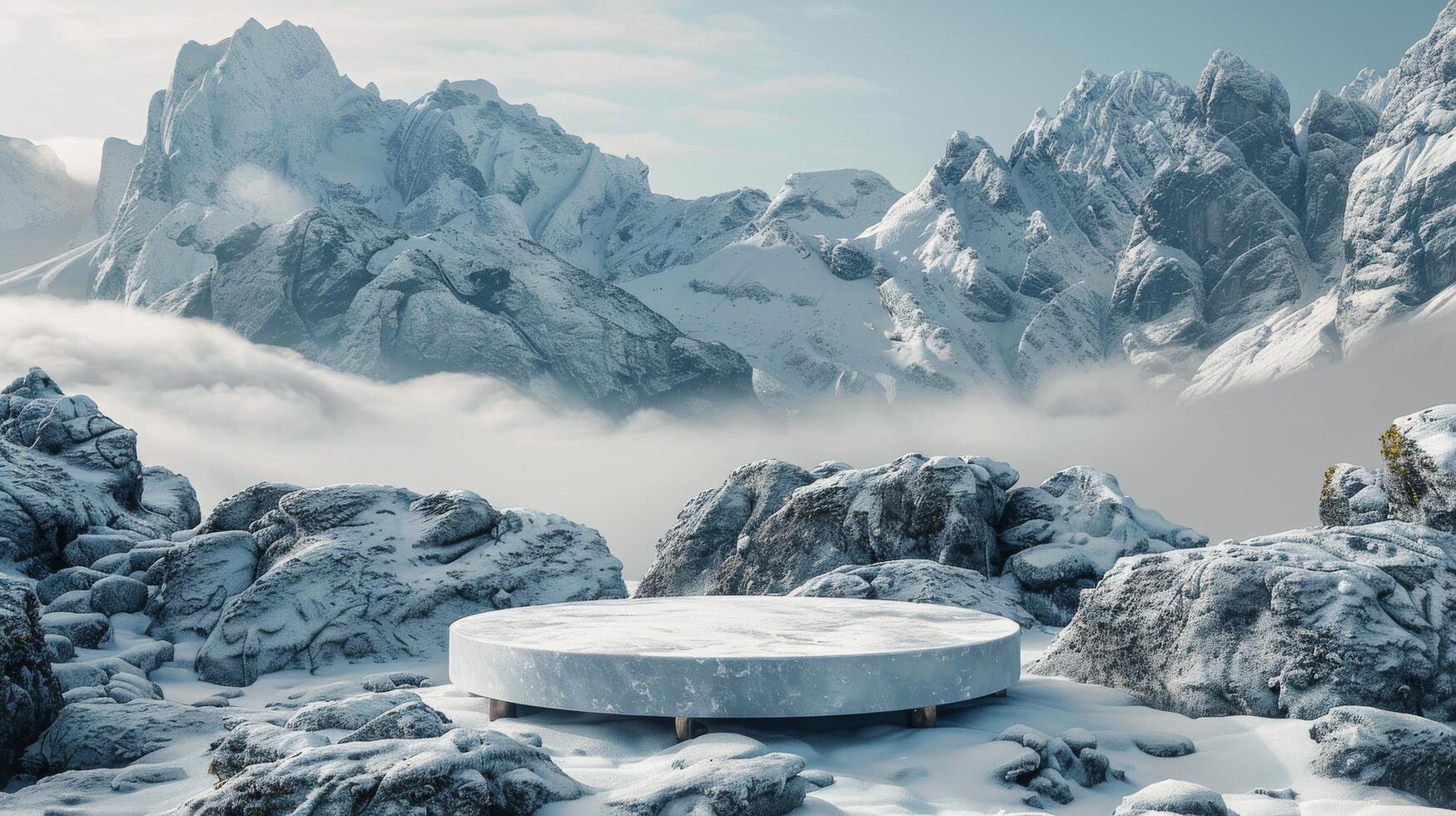 AI generated Round Table on Rocky Hillside photo