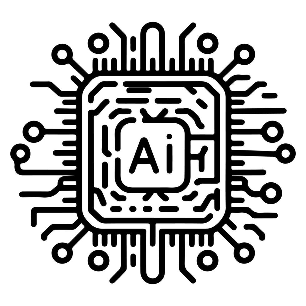 AI generated AI processor chip black line icon technology and artificial intelligence outline concept vector illustration on white background