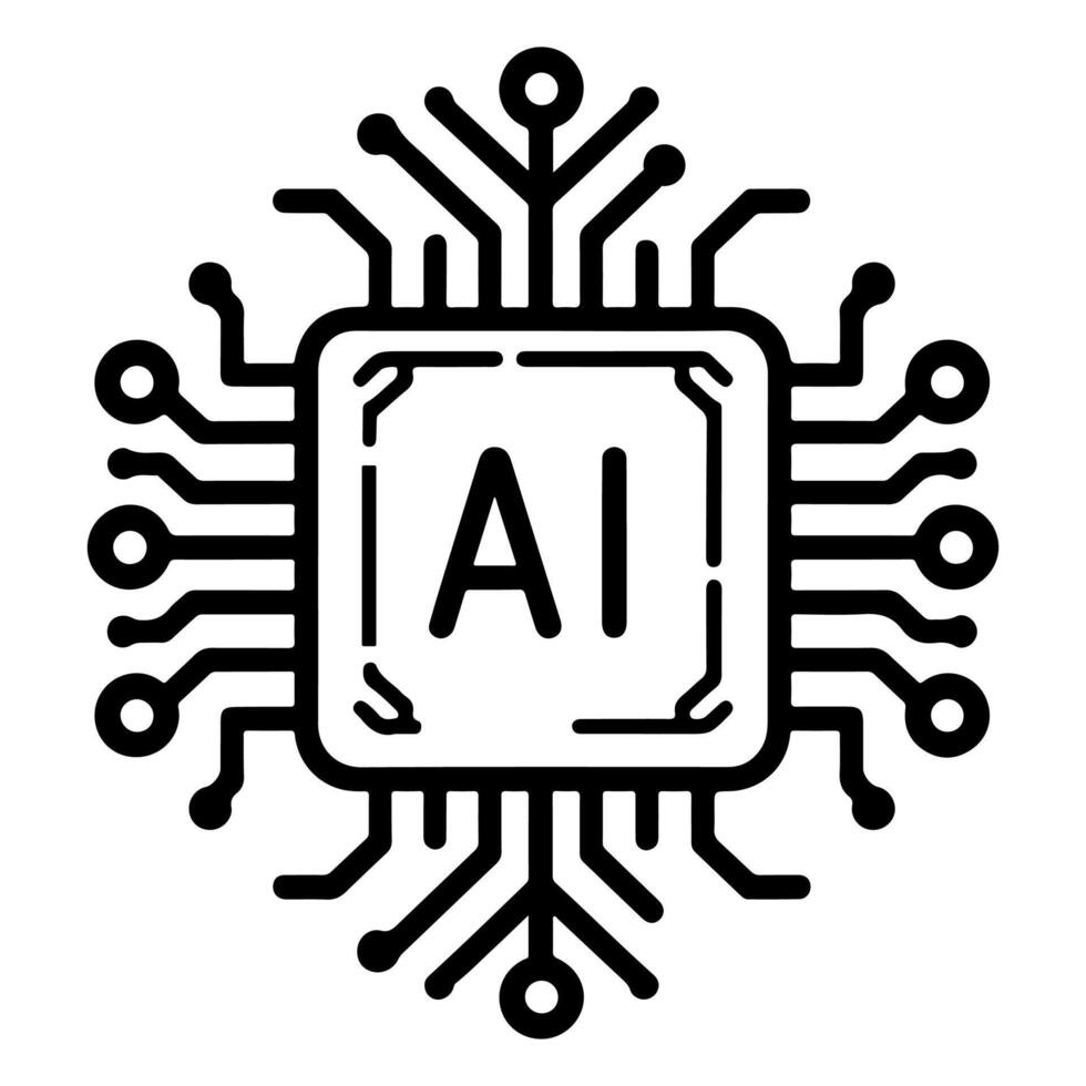 AI generated AI processor chip black line icon technology and artificial intelligence outline concept vector illustration on white background