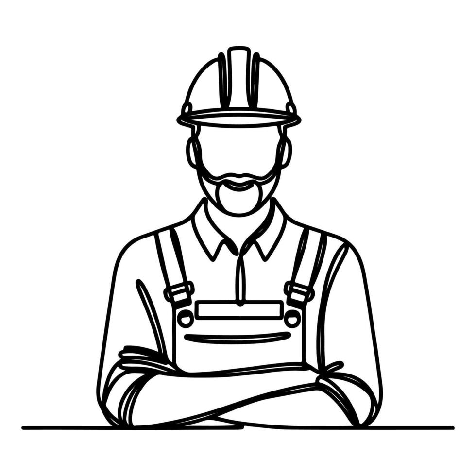 ai generado contento labor día trabajador hombre vistiendo difícil sombrero continuo uno línea dibujar diseño negro contorno dibujo labor día icono concepto bosquejo de el trabajadores garabatear estilo vector