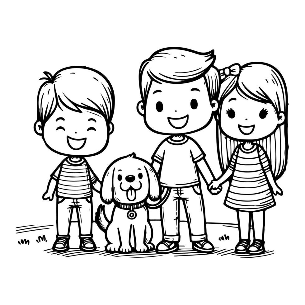 ai generado dibujo contento familia con perro dibujos animados personaje garabatear vector ilustración en blanco antecedentes