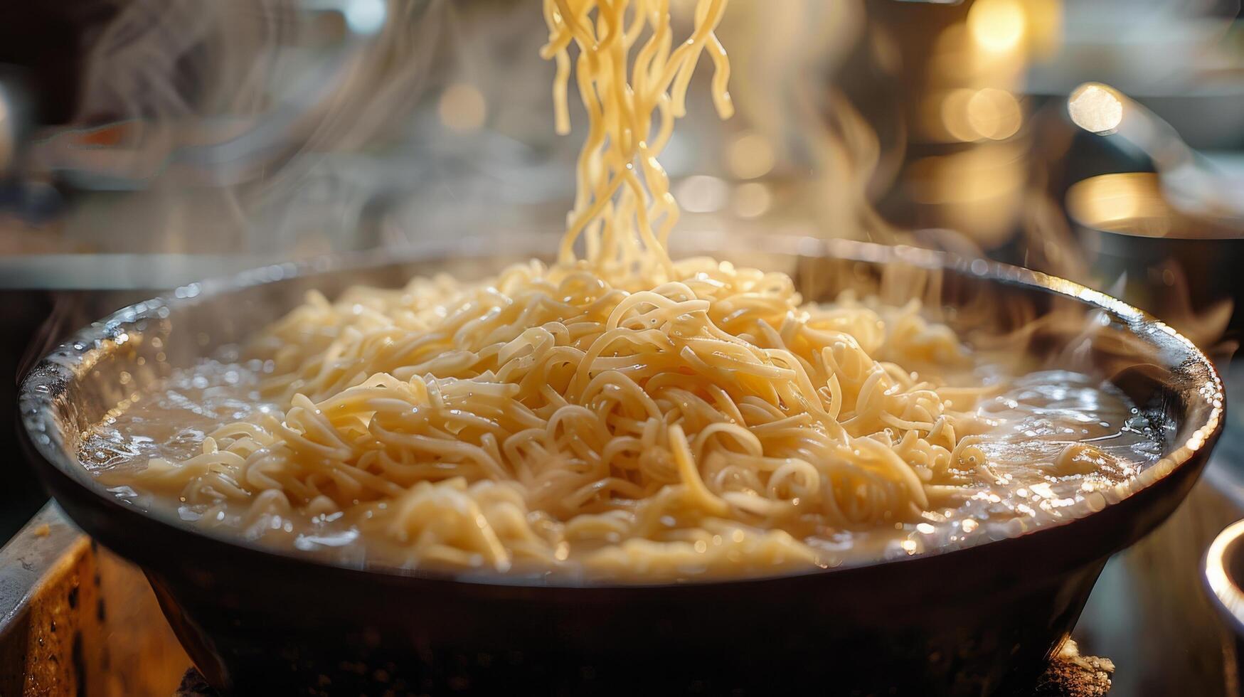 AI generated Noodles Being Cooked in a Pan on a Stove photo